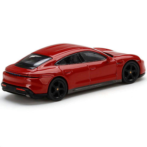 2022 Porsche Taycan Turbo S 1:64 Scale Diecast Model Carmine Red by MINI GT MGT00289 tesla model s 3 y x
