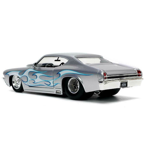 Bigtime Muscle 1969 Chevy Chevelle SS 1:24 Scale Diecast Model Silver with Flames by Jada 32702