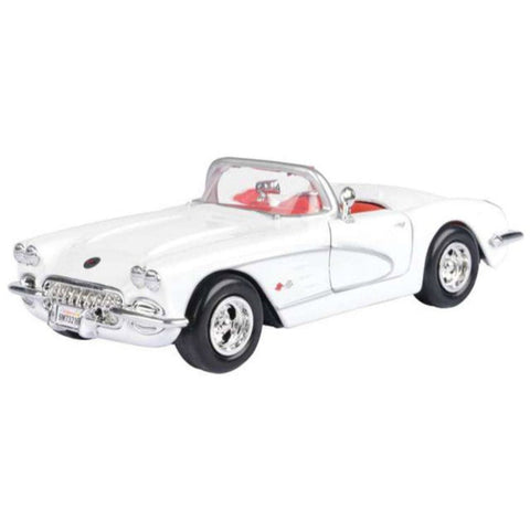 1959 Chevrolet Corvette C1 Convertible 1:24 Scale Diecast Model with Red Interior White by Motor Max 73216