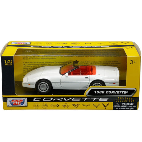 1986 Chevrolet Corvette C4 Convertible 1:24 Scale Diecast Model with Red Interior White by Motor Max 73298