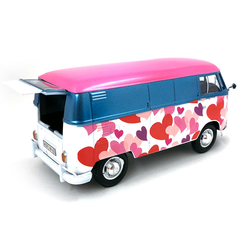 1962 Volkswagen T1 Type 2 Classic Delivery Van Flower Truck 1:24 Scale Diecast Model with Hearts Valentines Day 420