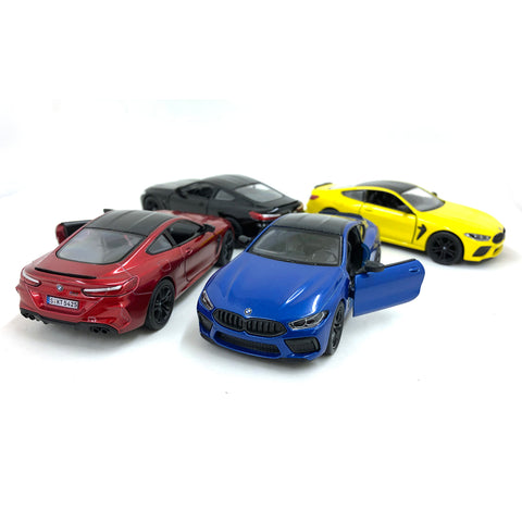 2021 BMW M8 Coupe 1:38 Scale Diecast Model Red/Blue/Black/Yellow by Kinsmart (SET OF 4)