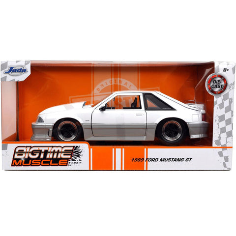 Bigtime Muscle 1989 Ford Mustang GT 5.0 1:24 Scale Diecast Model White/Gray by Jada 32668