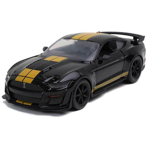 Bigtime Muscle 2020 Ford Shelby Mustang GT500 1:24 Scale Diecast Model Black with Yellow Stripes by Jada 32661 diecasthappy.com