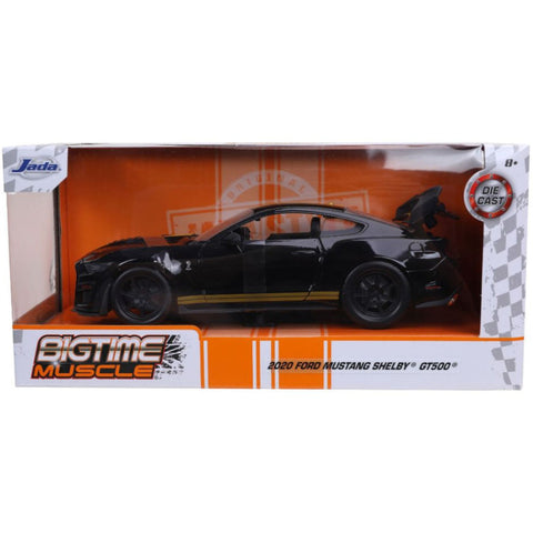 Bigtime Muscle 2020 Ford Shelby Mustang GT500 1:24 Scale Diecast Model Black with Yellow Stripes by Jada 32661 diecasthappy.com