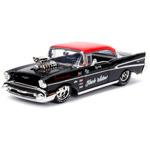 Bigtime Muscle 1957 Chevy Bel Air 1:24 Scale Diecast Model Black with Red Top by Jada 30533