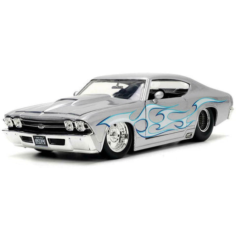 Bigtime Muscle 1969 Chevy Chevelle SS 1:24 Scale Diecast Model Silver with Flames by Jada 32702