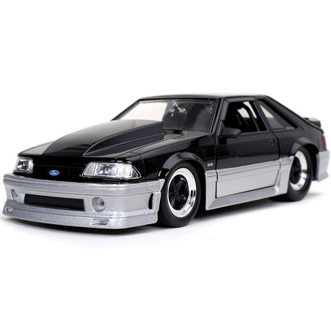 Bigtime Muscle 1989 Ford Mustang GT 5.0 1:24 Scale Diecast Model Black Silver by Jada 32667