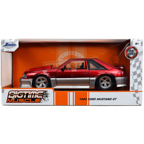 Bigtime Muscle 1989 Ford Mustang GT 5.0 1:24 Scale Diecast Model Red Silver by Jada 32666