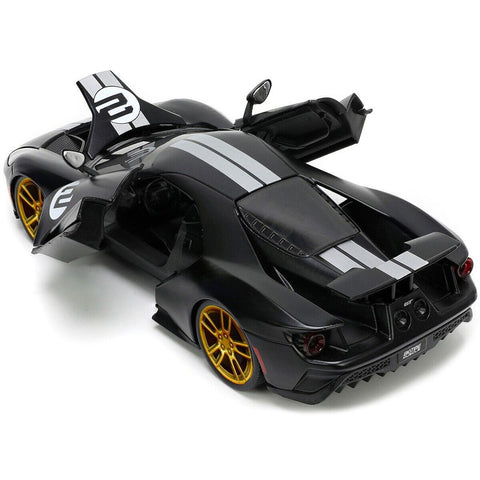 Bigtime Muscle 2017 Ford GT 1:24 Scale Diecast Model Matte Black Silver Stripes by Jada 33882 DIECAST HAPPY
