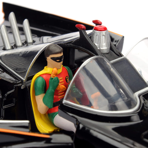 DC Comics Classic 1966 Batmobile with Batman & Robin Figure 1:24 Scale Diecast Model Black by Jada 98259
