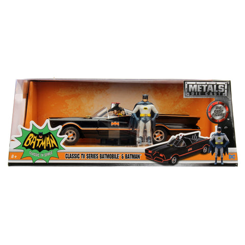 DC Comics Classic 1966 Batmobile with Batman & Robin Figure 1:24 Scale Diecast Model Black by Jada 98259