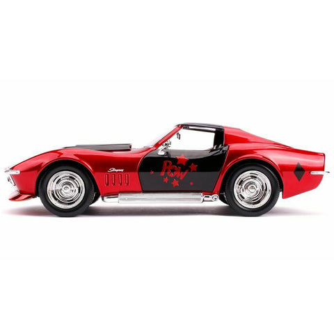 DC Comics Harley Quinn 1969 Chevy Corvette Stingray 1:24 Scale Diecast Model with Figure Red by Jada 31196