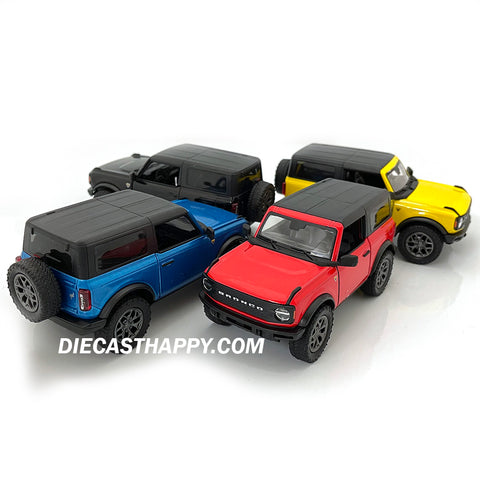 2022 Ford Bronco Hard Top 1:34 Scale Diecast Model Red/Yellow/Blue/Black by Kinsmart (SET OF 4)