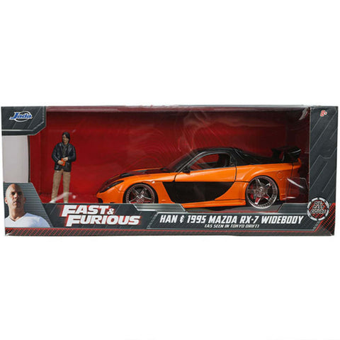 Fast & Furious Han's 1995 Mazda RX-7 Widebody 1:24 Scale Diecast Model with Han Figure by Jada 33174