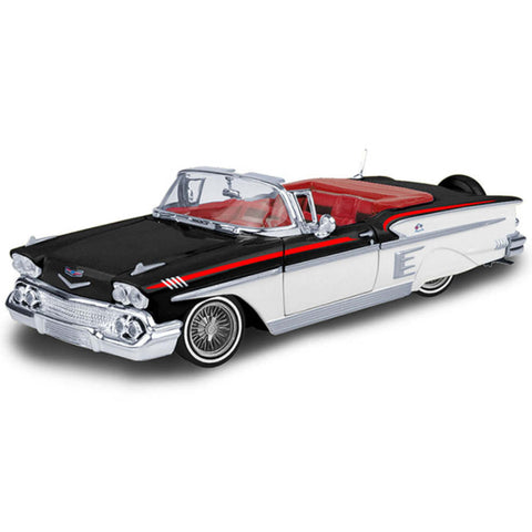 Get Low 1958 Chevy Impala Convertible 1:24 Scale Diecast Model White Black by Motor Max 79025WHB