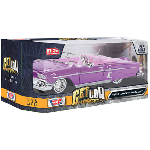 Get Low 1958 Chevy Impala Convertible Lowrider 1:24 Scale Diecast Model Purple by Motor Max 79025PU