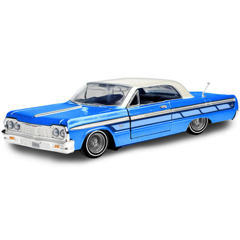 Get Low 1964 Chevy Impala SS Hardtop Lowrider 1:24 Scale Diecast Model Blue by Motor Max 79021