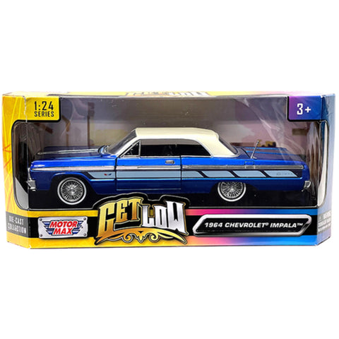 Get Low 1964 Chevy Impala SS Hardtop Lowrider 1:24 Scale Diecast Model Blue by Motor Max 79021