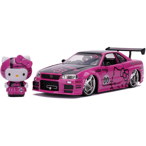 Hello Kitty 2002 Nissan Skyline GT-R R34 1:24 Scale Diecast Model with Hello Kitty Figure in Pink by Jada 31613