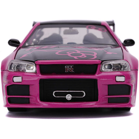 Hello Kitty 2002 Nissan Skyline GT-R R34 1:24 Scale Diecast Model with Hello Kitty Figure in Pink by Jada 31613