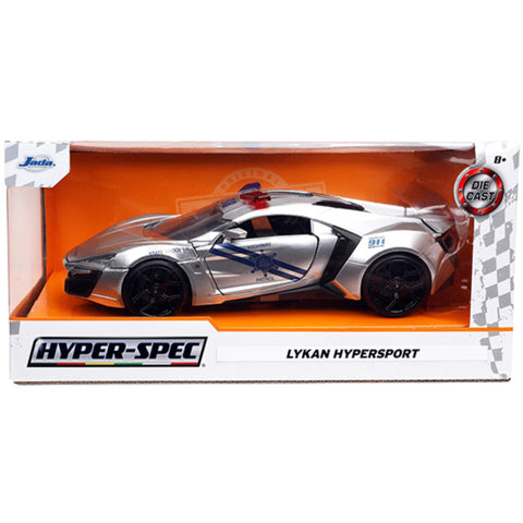 Hyper Spec 2017 Lykan Hypersport Police 1:24 Scale Diecast Model Silver Highway Patrol by Jada 32927