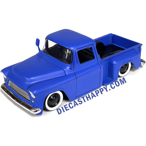 Just Trucks 1955 Chevrolet Stepside Pickup Truck 1:24 Scale Diecast Model Blue by Jada 34325 (No Window Box)