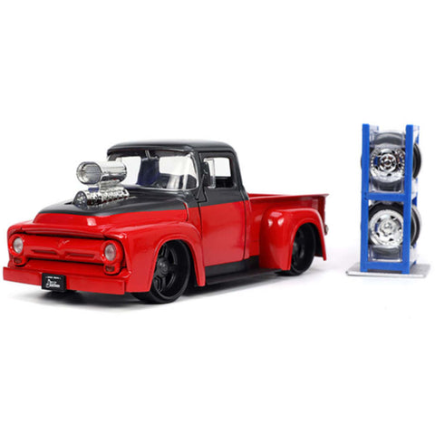 Just Trucks 1956 Ford F-100 Pickup With Extra Wheels 1:24 Scale Diecast Model Red by Jada 33019