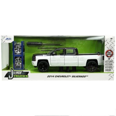 Just Trucks 2014 Chevy Silverado 1:24 Scale Diecast Model White With Extra Wheels by Jada 33850