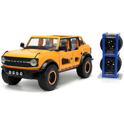 Just Trucks 2021 Ford Bronco with Extra Wheels 1:24 Scale Diecast Model Orange by Jada 34025 diecasthappy.com