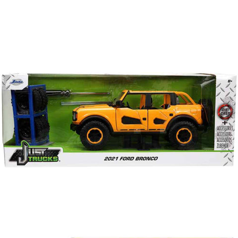 Just Trucks 2021 Ford Bronco with Extra Wheels 1:24 Scale Diecast Model Orange by Jada 34025 diecasthappy.com