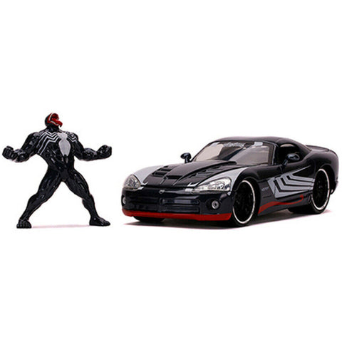 Marvel Spiderman 2008 Dodge Viper 1:24 Scale Diecast Model with Venom Figure Black by Jada 31750