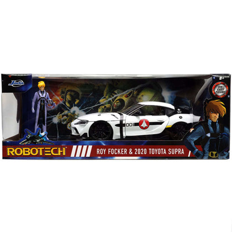 ROBOTECH 2020 Toyota Supra 1:24 Diecast Model White with Roy Focker Figure by Jada 33682