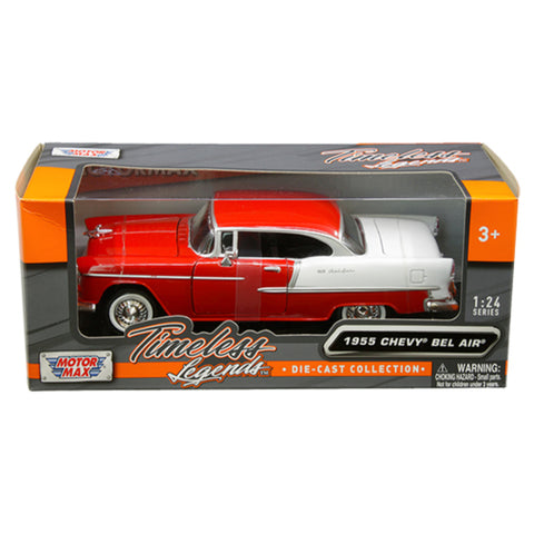Timeless Legends 1955 Chevrolet Bel Air 1:24 Scale Diecast Model Red by Motor Max 73229