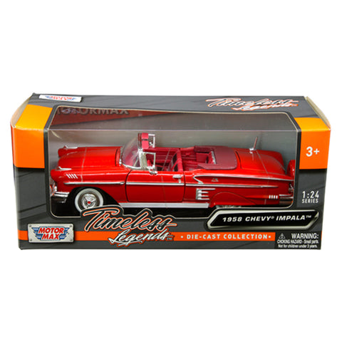 Timeless Legends 1958 Chevrolet Impala 1:24 Scale Diecast Model Red by Motor Max 73267AC-RD