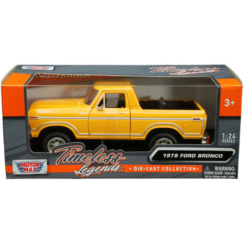 Timeless Legends 1978 Ford Bronco 1:24 Scale Diecast Model Yellow by Motor Max 79374