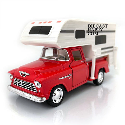 1955 Chevy Stepside Pickup Truck Camper 1:32 Scale Red by Kinsmart