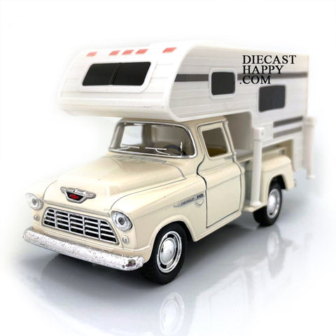 1955 Chevy Stepside Pickup Truck Camper 1:32 Scale White by Kinsmart