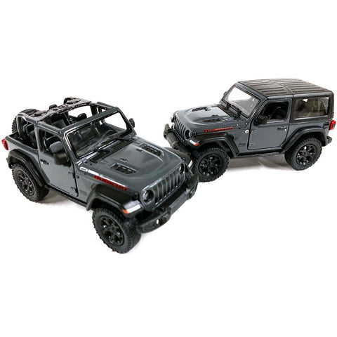 2018 Jeep Wrangler Rubicon 4x4 1:34 Scale Diecast Model Gray by Kinsmart (SET OF 2)