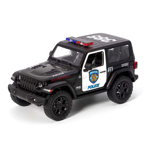 2018 Jeep Wrangler Rubicon 1:36 Scale Diecast Model Police Edition Black / White by Kinsmart