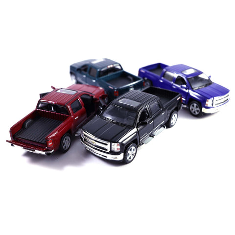 2014 Chevy Silverado 1:42 Scale Diecast Model Black/Red/Blue/Green by Kinsmart (SET OF 4)